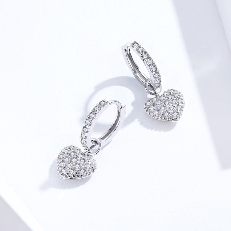 Orecchini a forma di cuore Orecchini con zirconi Orecchini a bottone in argento sterling S925, SCE821