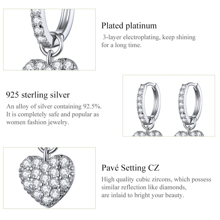 Orecchini a forma di cuore Orecchini con zirconi Orecchini a bottone in argento sterling S925, SCE821