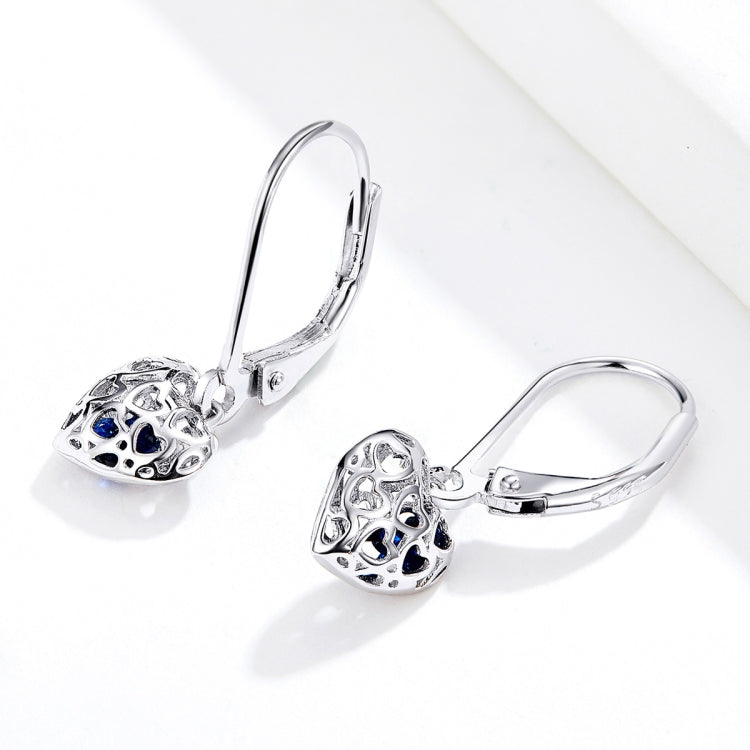 Orecchini a bottone in argento sterling S925 Orecchini a forma di cuore cavo Orecchini semplici placcati in platino, SCE746