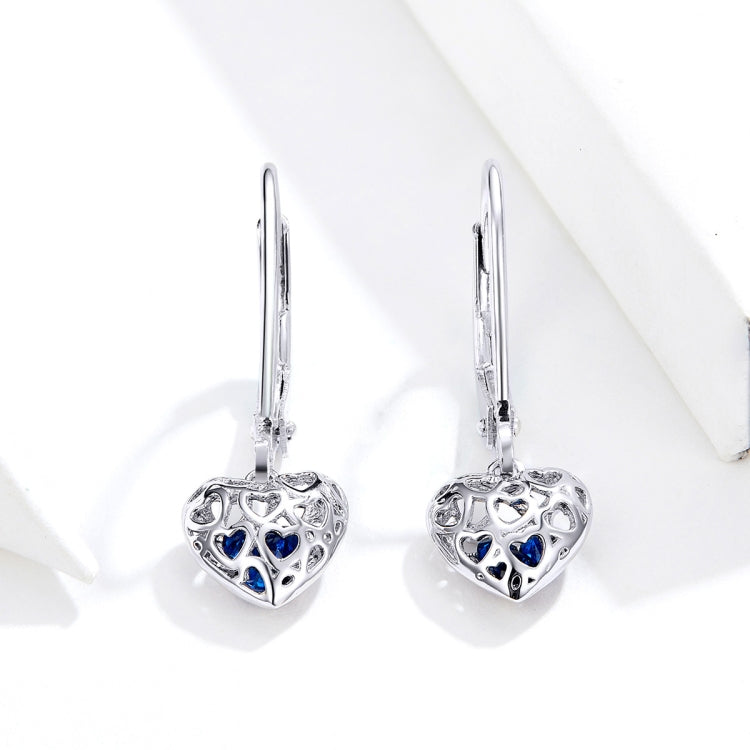 Orecchini a bottone in argento sterling S925 Orecchini a forma di cuore cavo Orecchini semplici placcati in platino, SCE746