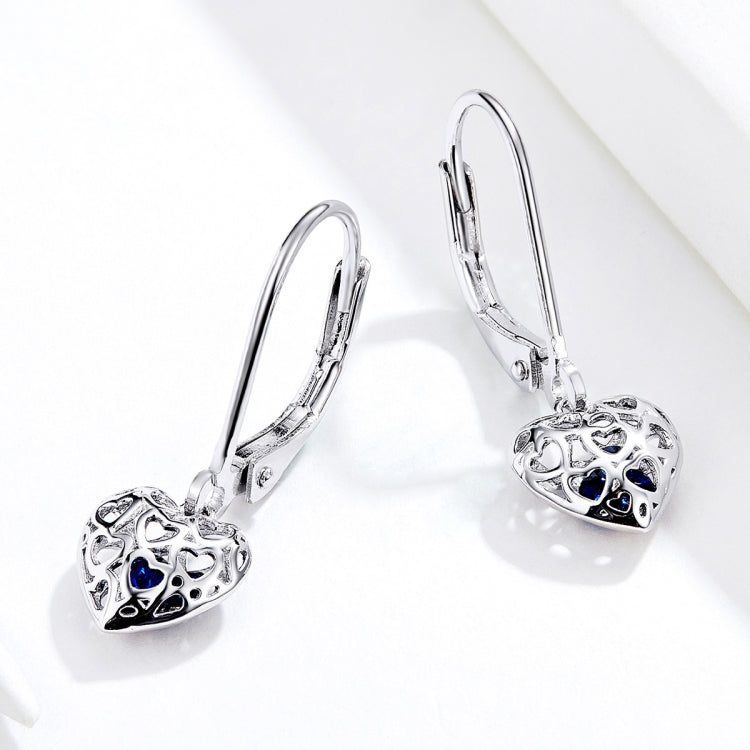 Orecchini a bottone in argento sterling S925 Orecchini a forma di cuore cavo Orecchini semplici placcati in platino, SCE746