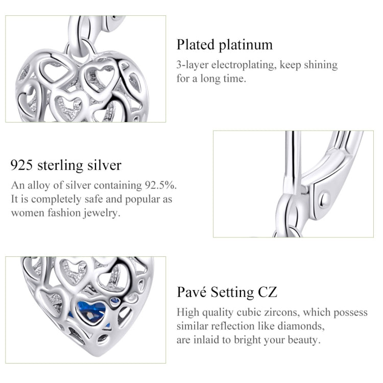 Orecchini a bottone in argento sterling S925 Orecchini a forma di cuore cavo Orecchini semplici placcati in platino, SCE746