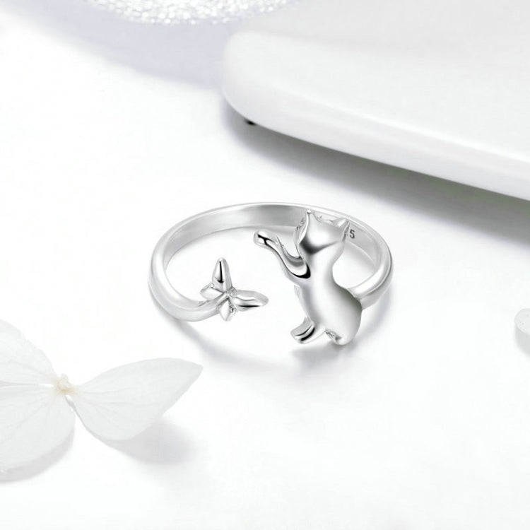 Anello in argento sterling S925 per compagni di gatti, SCR443
