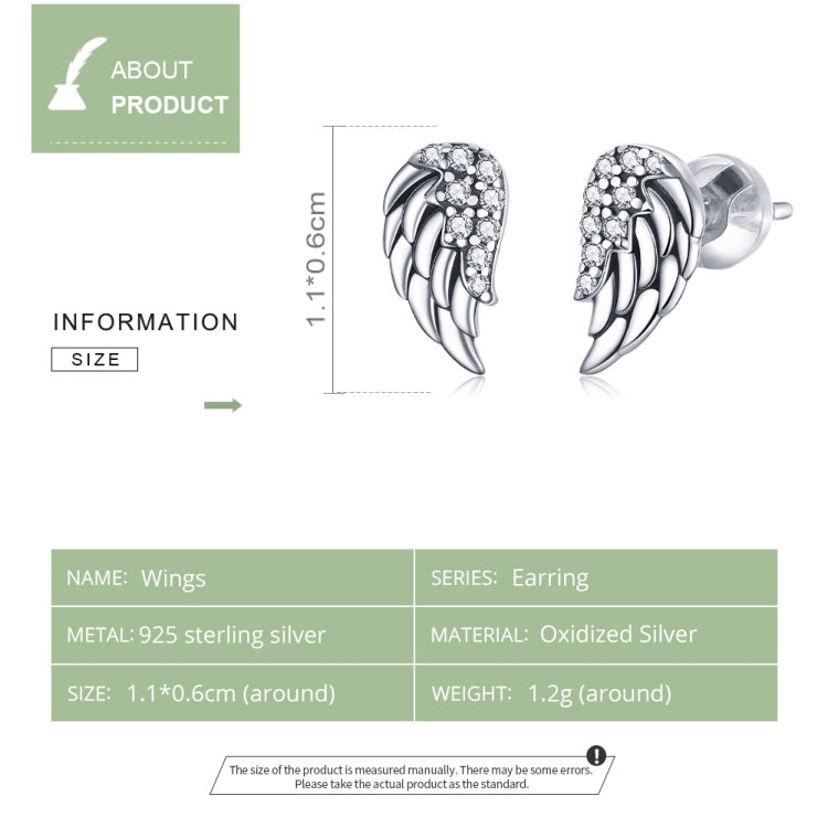 Orecchini di personalità con orecchini a forma di ali in argento sterling S925, SCE882