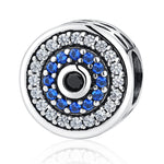 Perline in argento sterling S925 con personalità intarsiata di occhi azzurri, accessori per bracciale rotondi