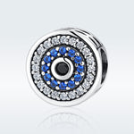 Perline in argento sterling S925 con personalità intarsiata di occhi azzurri, accessori per bracciale rotondi