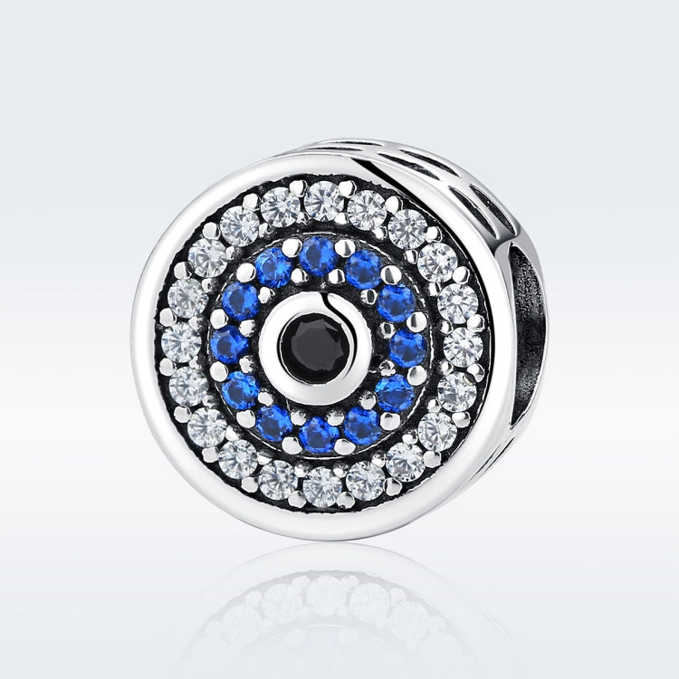Perline in argento sterling S925 con personalità intarsiata di occhi azzurri, accessori per bracciale rotondi