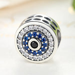 Perline in argento sterling S925 con personalità intarsiata di occhi azzurri, accessori per bracciale rotondi