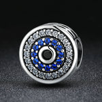 Perline in argento sterling S925 con personalità intarsiata di occhi azzurri, accessori per bracciale rotondi