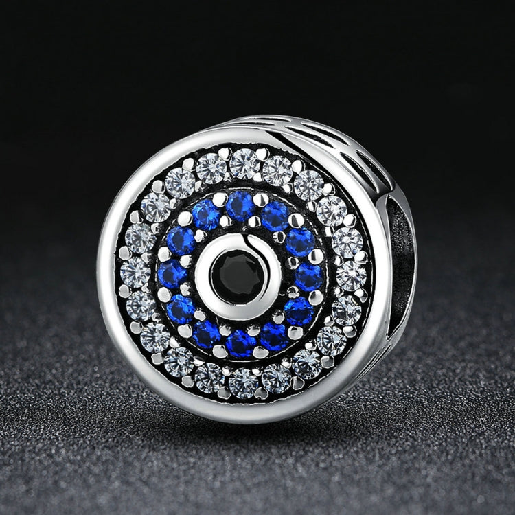 Perline in argento sterling S925 con personalità intarsiata di occhi azzurri, accessori per bracciale rotondi