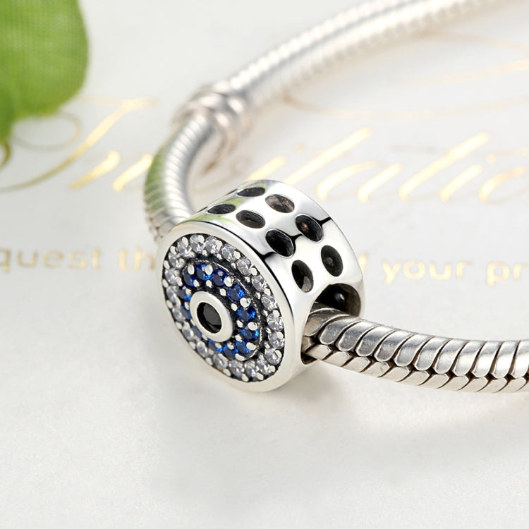 Perline in argento sterling S925 con personalità intarsiata di occhi azzurri, accessori per bracciale rotondi