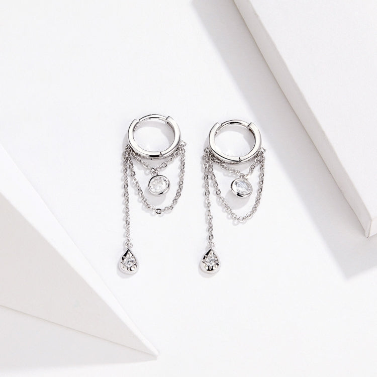 Orecchini in argento sterling Orecchini lunghi con nappa in zirconi S925 Orecchini per ragazza, SCE638