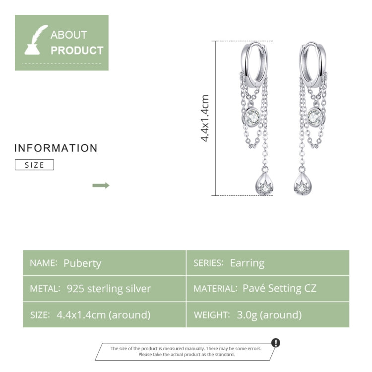 Orecchini in argento sterling Orecchini lunghi con nappa in zirconi S925 Orecchini per ragazza, SCE638