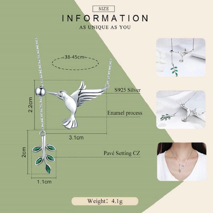 Collana in argento sterling S925 con colibrì. Collana con zirconi, SCN217