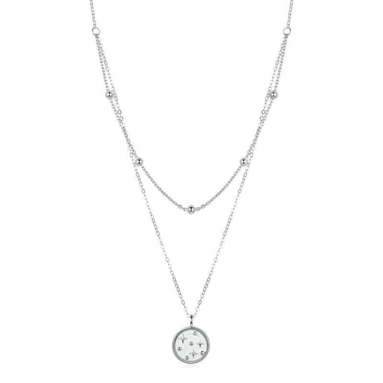 Collana in argento sterling S925 placcato platino Collana in argento chiaro con piccola stella a doppio strato, SCN365