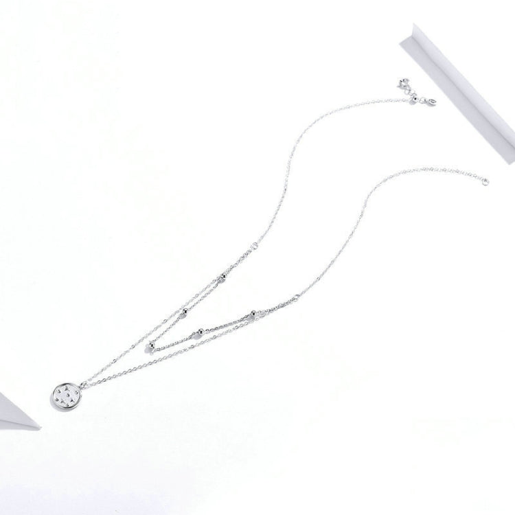 Collana in argento sterling S925 placcato platino Collana in argento chiaro con piccola stella a doppio strato, SCN365