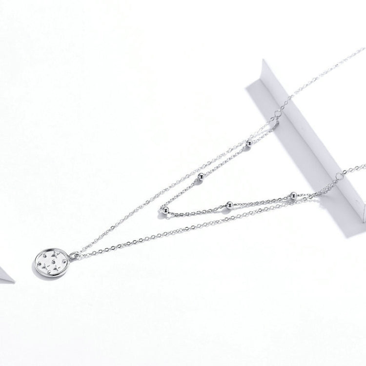 Collana in argento sterling S925 placcato platino Collana in argento chiaro con piccola stella a doppio strato, SCN365