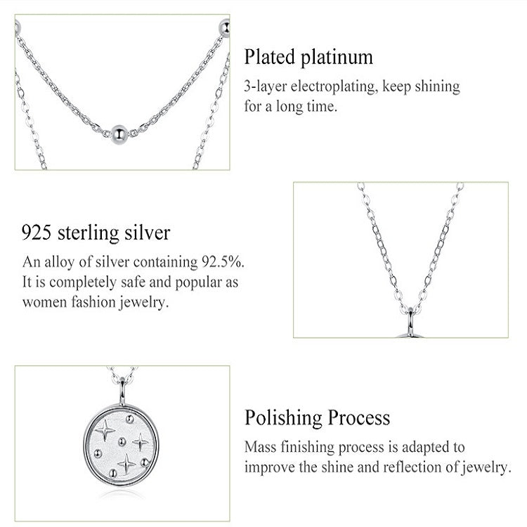 Collana in argento sterling S925 placcato platino Collana in argento chiaro con piccola stella a doppio strato, SCN365
