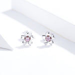 Orecchini a fiore in argento sterling S925 Orecchini semplici con zirconi, SCE784