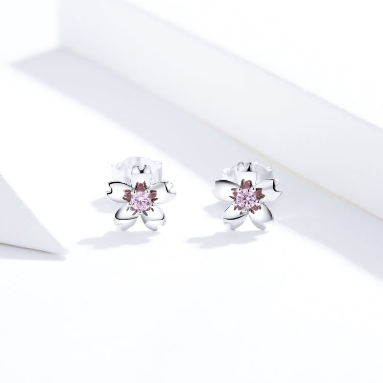 Orecchini a fiore in argento sterling S925 Orecchini semplici con zirconi, SCE784