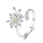 Anello da donna in argento sterling S925 con tarassaco e anello con diamanti