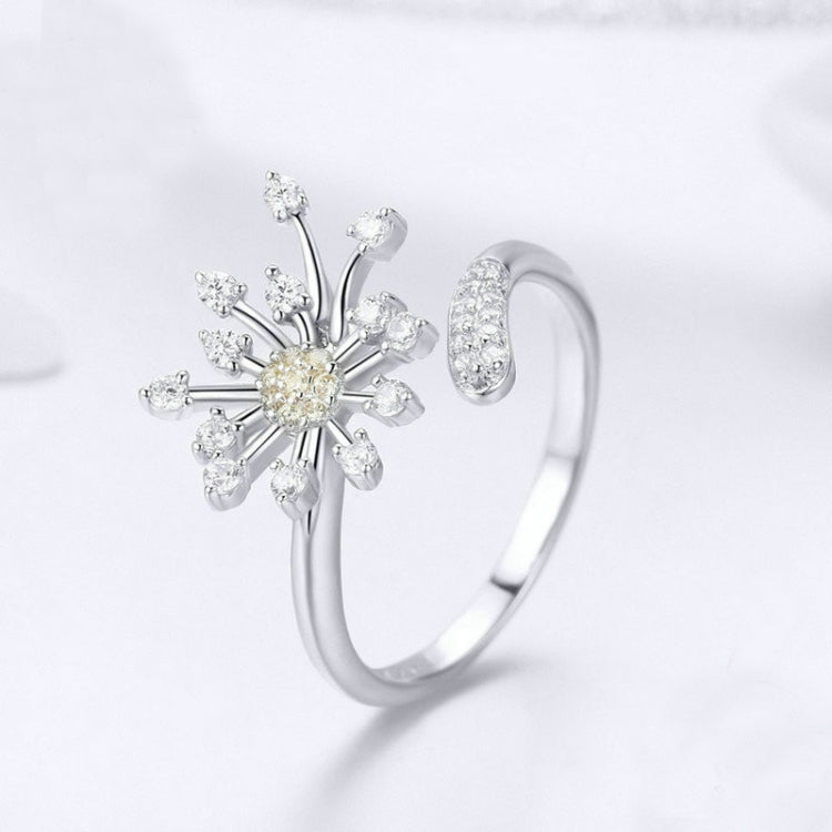Anello da donna in argento sterling S925 con tarassaco e anello con diamanti