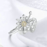 Anello da donna in argento sterling S925 con tarassaco e anello con diamanti