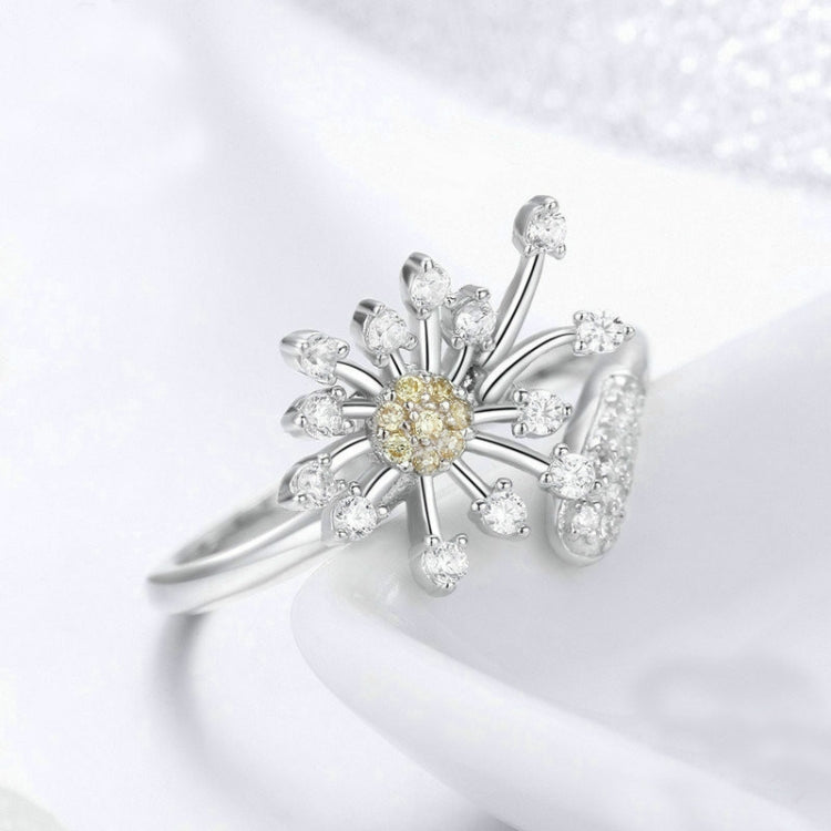 Anello da donna in argento sterling S925 con tarassaco e anello con diamanti