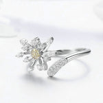 Anello da donna in argento sterling S925 con tarassaco e anello con diamanti
