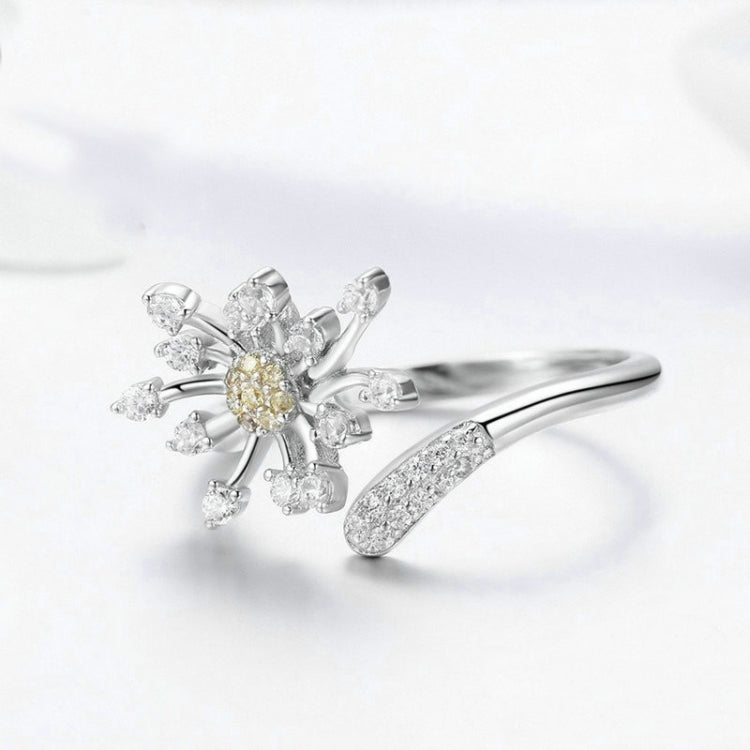 Anello da donna in argento sterling S925 con tarassaco e anello con diamanti