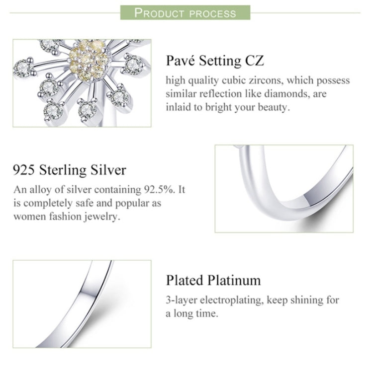 Anello da donna in argento sterling S925 con tarassaco e anello con diamanti