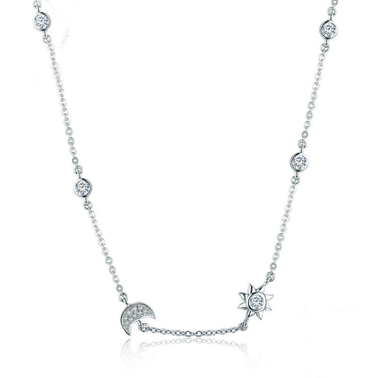 Collana in argento sterling S925 splendente Sun Moon Collana con zirconi placcati in oro rosa, SCN272