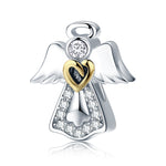 Accessori per bracciali fai-da-te in argento sterling S925 con ciondolo angelo custode, diamanti, gocce di olio