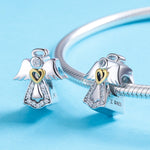 Accessori per bracciali fai-da-te in argento sterling S925 con ciondolo angelo custode, diamanti, gocce di olio