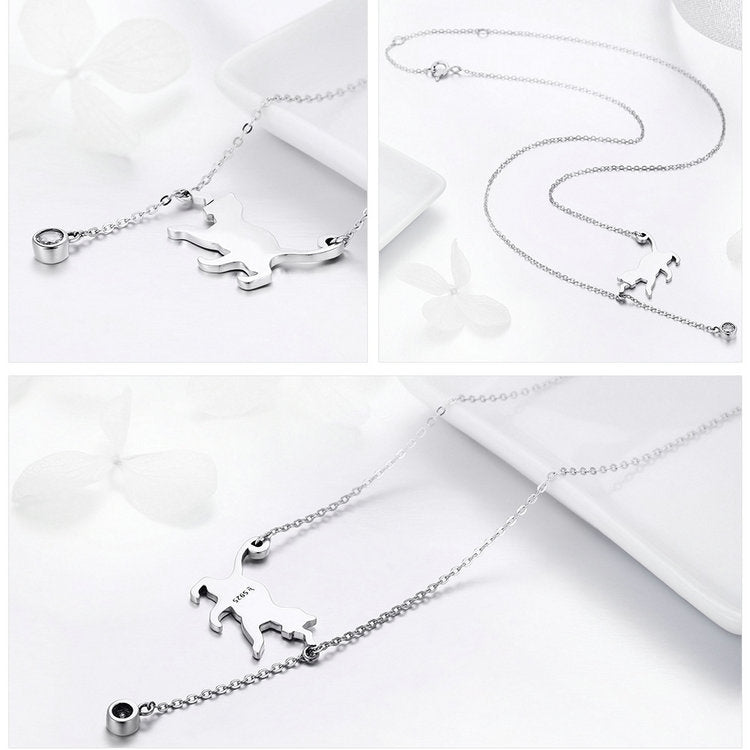 Collana in argento sterling Naughty Kitten S925 con zirconi, SCN232