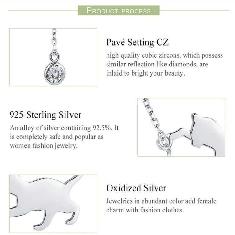 Collana in argento sterling Naughty Kitten S925 con zirconi, SCN232