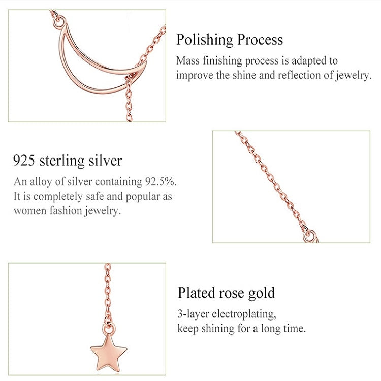 Collana Star Moon S925 in argento sterling placcato oro rosa, SCN108-C