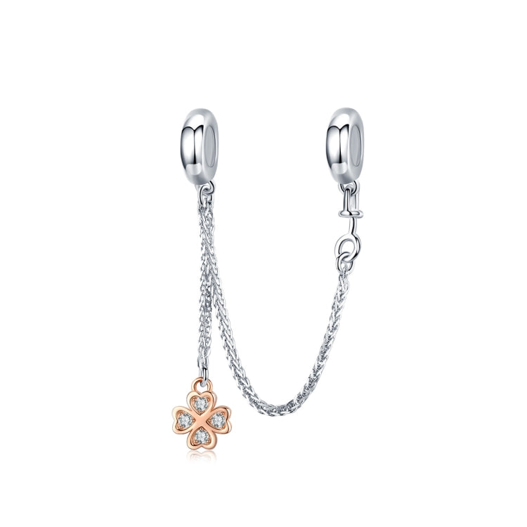 Accessori per bracciale fai da te con catena di sicurezza a trifoglio placcato platino in argento sterling S925, SCC1261