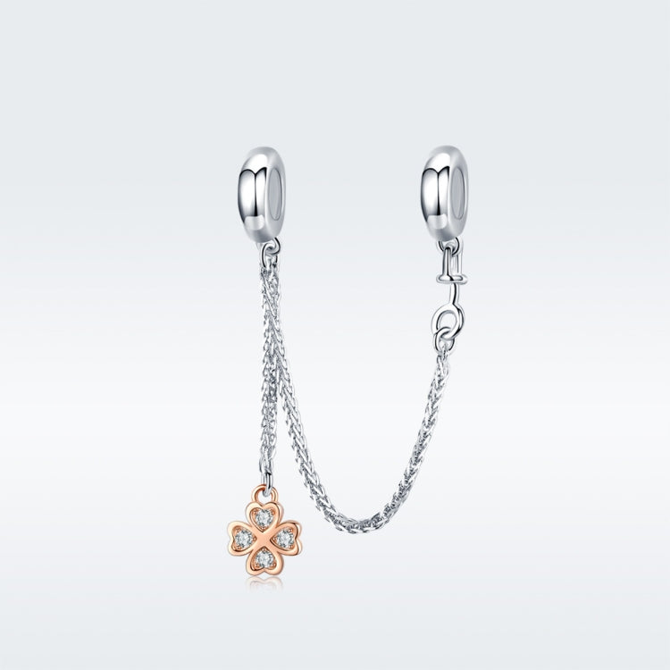 Accessori per bracciale fai da te con catena di sicurezza a trifoglio placcato platino in argento sterling S925, SCC1261