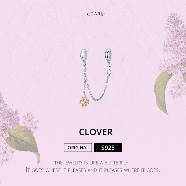 Accessori per bracciale fai da te con catena di sicurezza a trifoglio placcato platino in argento sterling S925, SCC1261