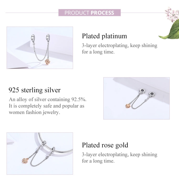 Accessori per bracciale fai da te con catena di sicurezza a trifoglio placcato platino in argento sterling S925, SCC1261
