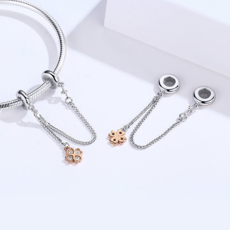 Accessori per bracciale fai da te con catena di sicurezza a trifoglio placcato platino in argento sterling S925, SCC1261