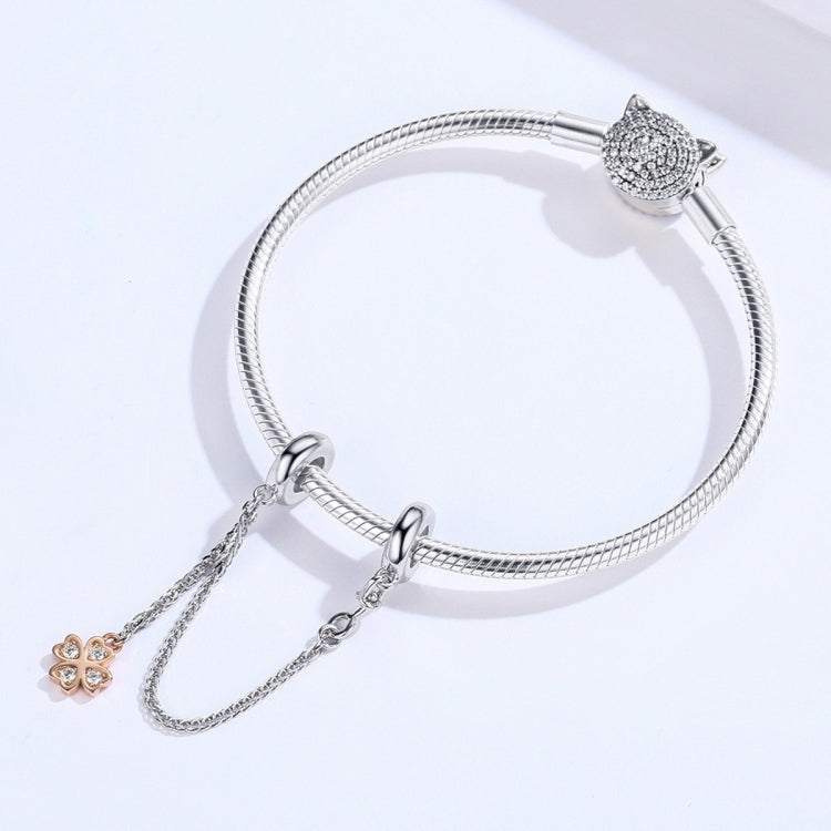Accessori per bracciale fai da te con catena di sicurezza a trifoglio placcato platino in argento sterling S925, SCC1261