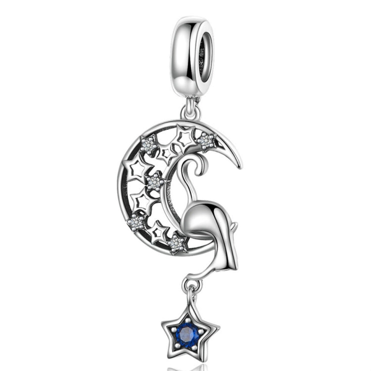 Ciondolo per collana braccialetto fai-da-te con ciondolo gatto luna in argento sterling S925, SCC1205