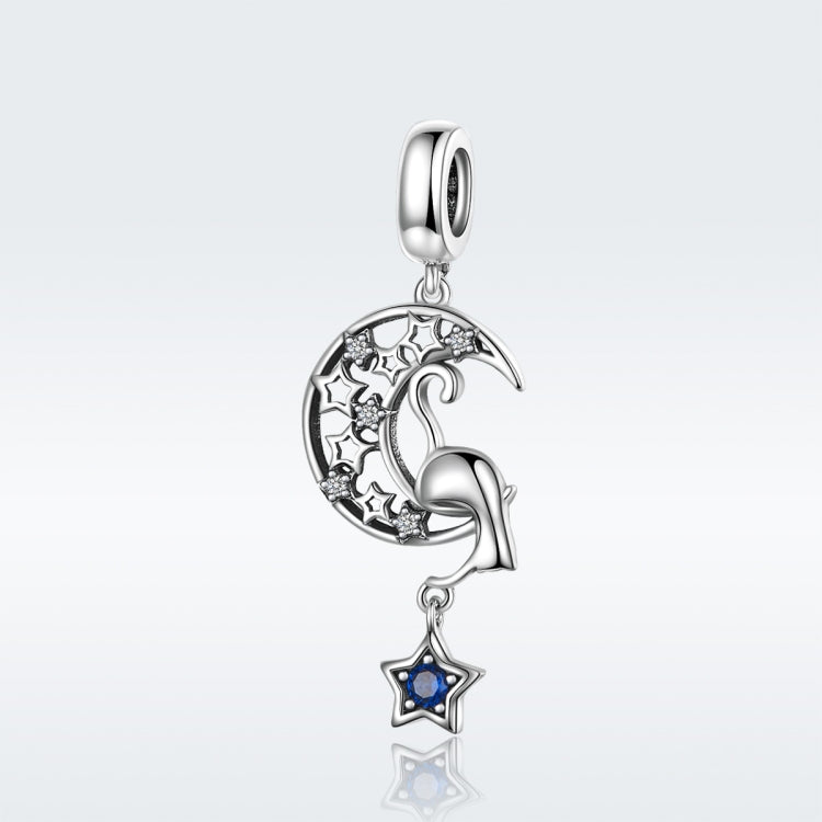 Ciondolo per collana braccialetto fai-da-te con ciondolo gatto luna in argento sterling S925, SCC1205