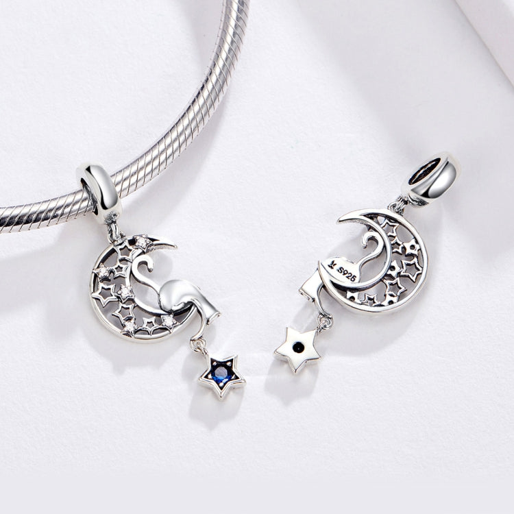 Ciondolo per collana braccialetto fai-da-te con ciondolo gatto luna in argento sterling S925, SCC1205