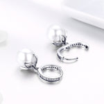 Orecchini rotondi con perline di conchiglia Orecchini semplici da donna in argento, SCE482