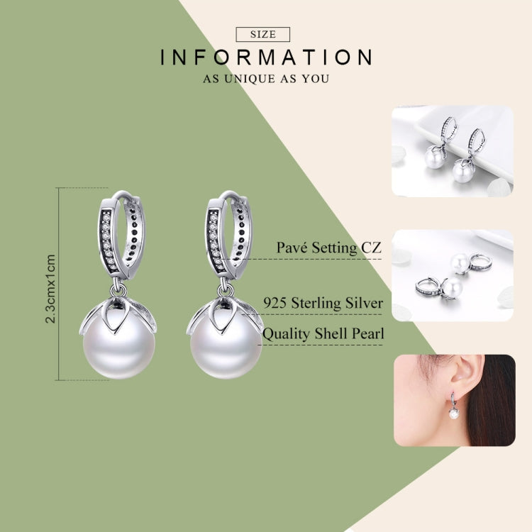 Orecchini rotondi con perline di conchiglia Orecchini semplici da donna in argento, SCE482