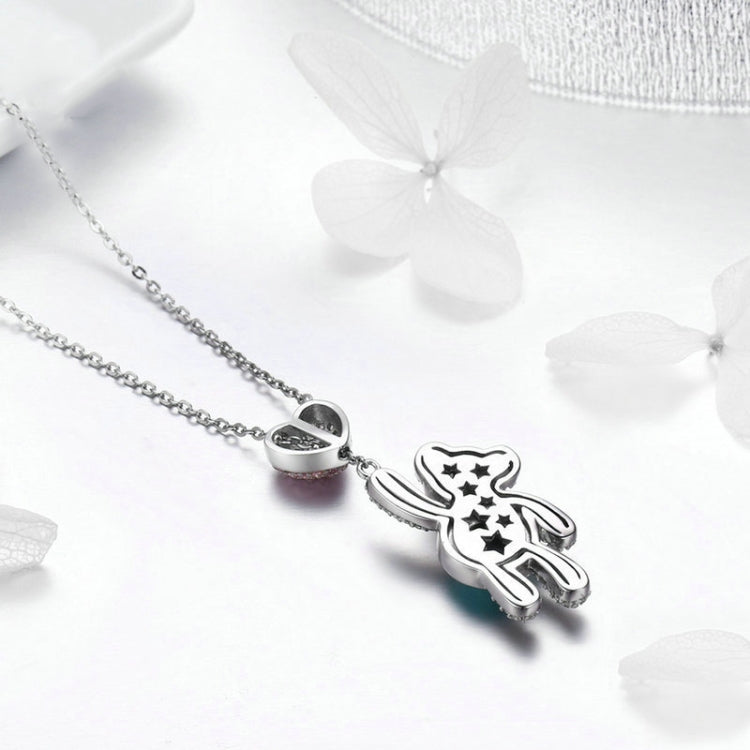 Collana con zirconi placcati oro rosa in argento sterling S925 con orsetto carino, SCN271