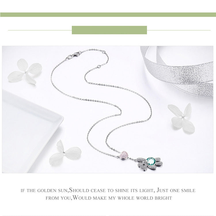 Collana con zirconi placcati oro rosa in argento sterling S925 con orsetto carino, SCN271